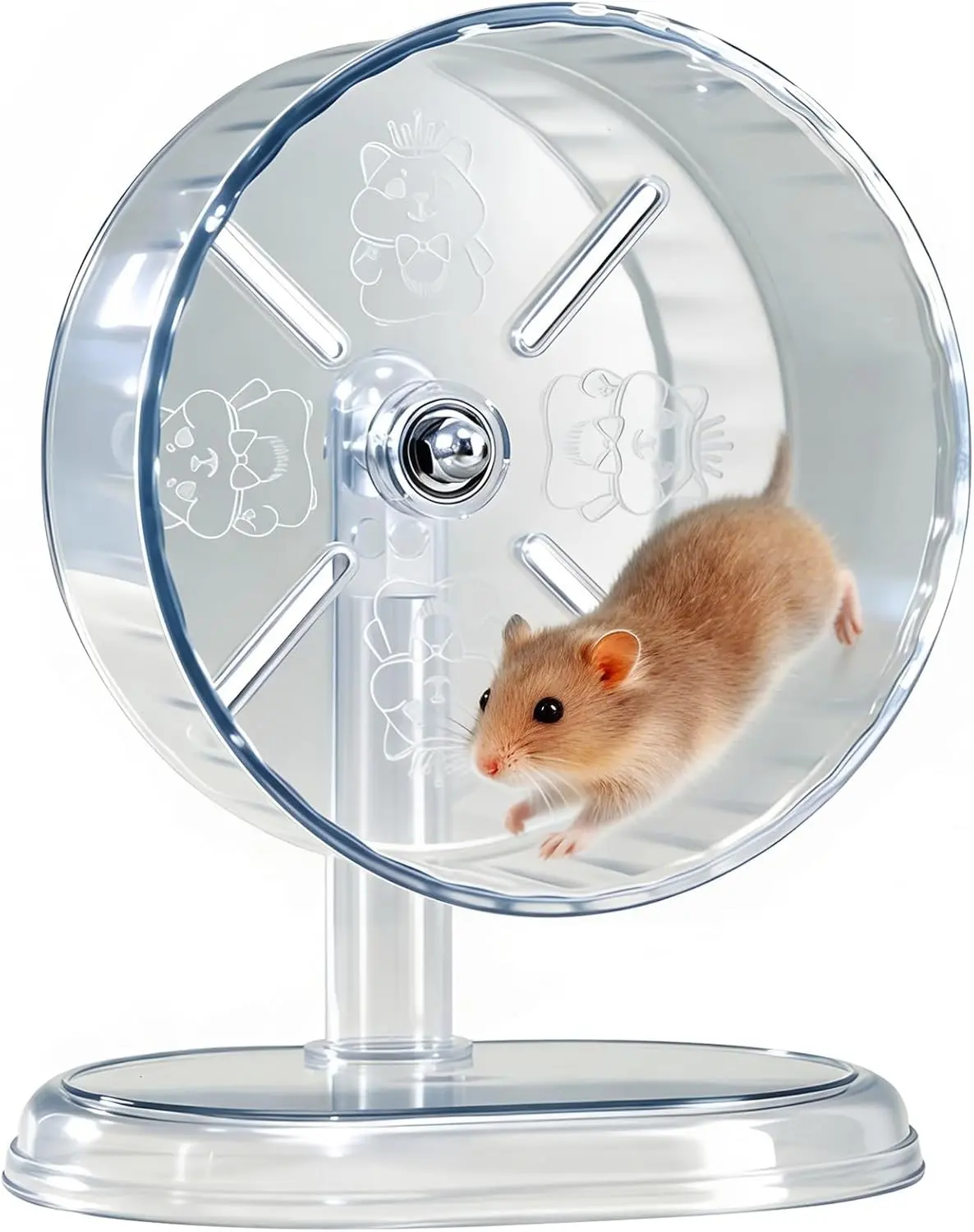 Super-Silent Quiet Hamster Exercise Running Wheel with Adjustable Stand, Transparent 7 inch for Hamsters Gerbils Rats and Other Small Pets