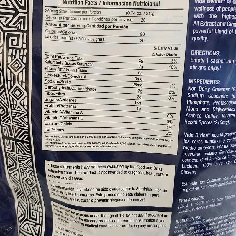 Café Divina Coffee Tongkat Ali 20 Sachets Infused with 100% Organic Reishi 14.8 oz (420 g) Total Volume 210 Sachets - Beverage, Bean Taffy Ginseng Ganoderma Herbal Immune Support ground coffee Mushroom Coffee herbal tea