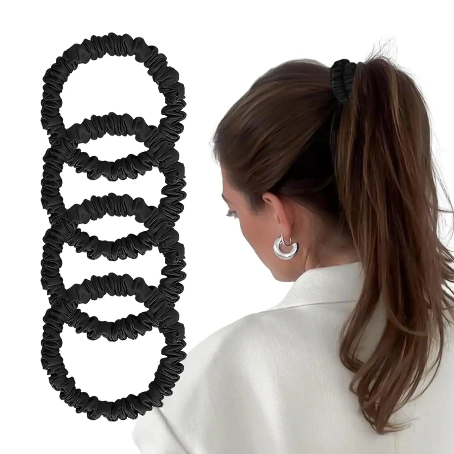 Silk Scrunchies Mulberry Large Hair Ties for Curly Thick and Thin Hair Black Silk Scrunchies - Midnight Black | Mulberry Park Silk main image 4