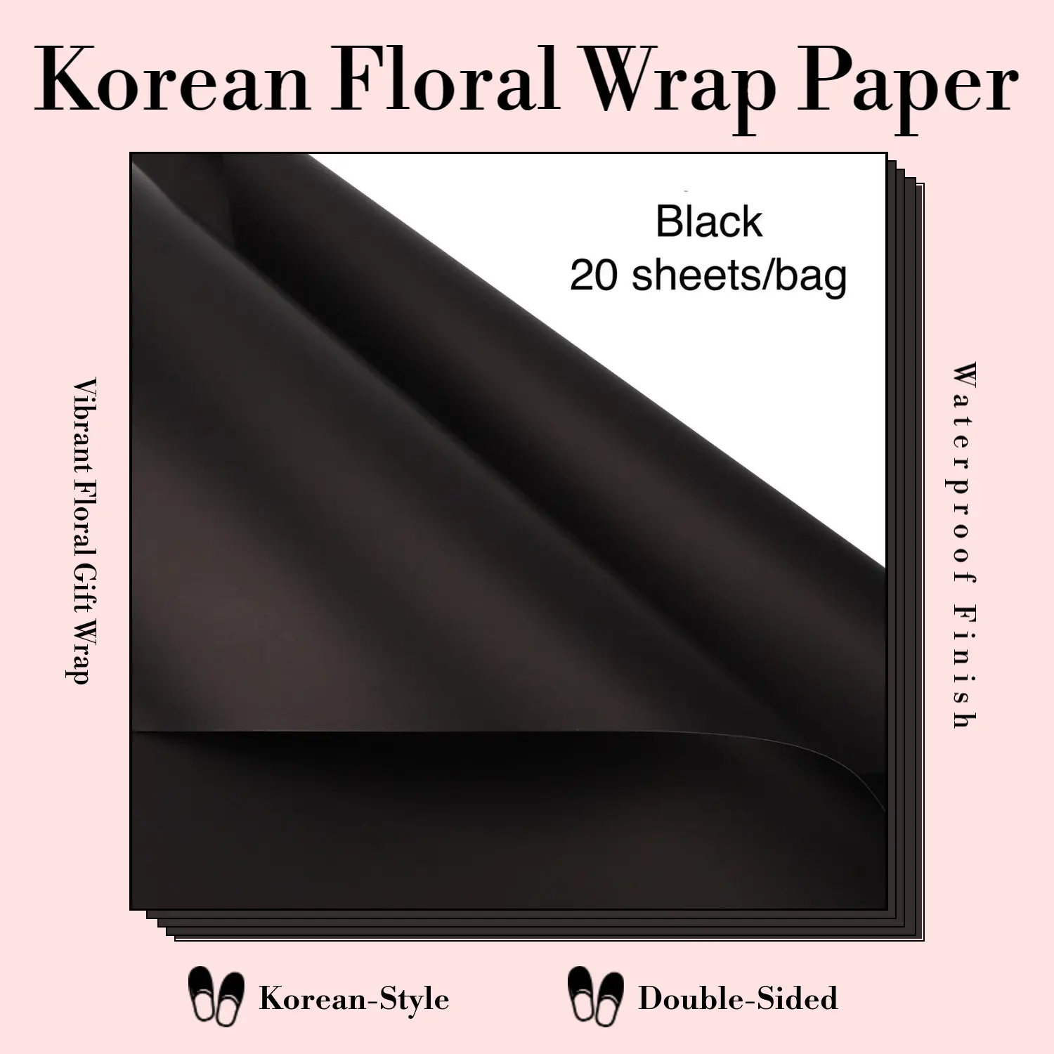 Black Korean-Style Solid-Color Flower Bouquet Gift Wrapping Paper, Office Stationery Gift Wrapping Set