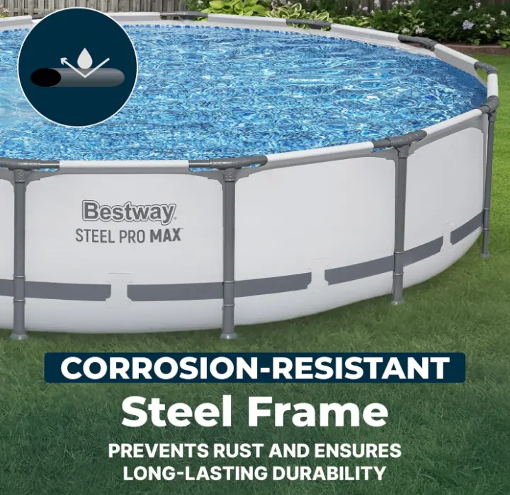 Steel Pro MAX 14' x 33" Round Above Ground Swimming Pool Set, 530 GPH Filter Pump, Tritech Puncture Resistant Liner, ClickConnect Steel Frame, Gray