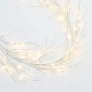 120 LED Lighted Plug In White Wire-Wrapped Twig Branch Christmas Garland Fall Mantel Decor