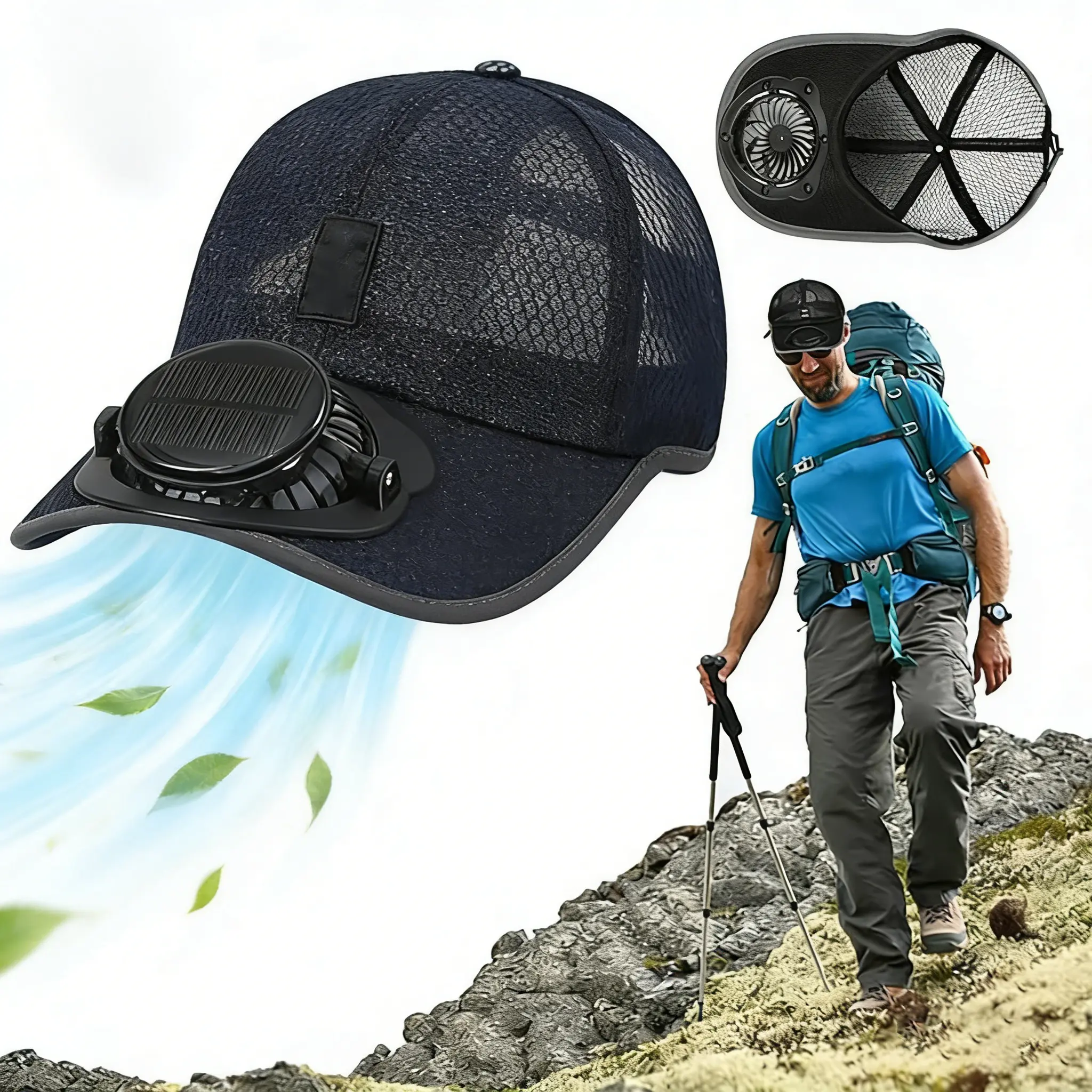 Sperax Solar-Powered Cooling Sun Visor Hat, USB-Charging Breathable UV Protection Baseball Hat for Men and Women