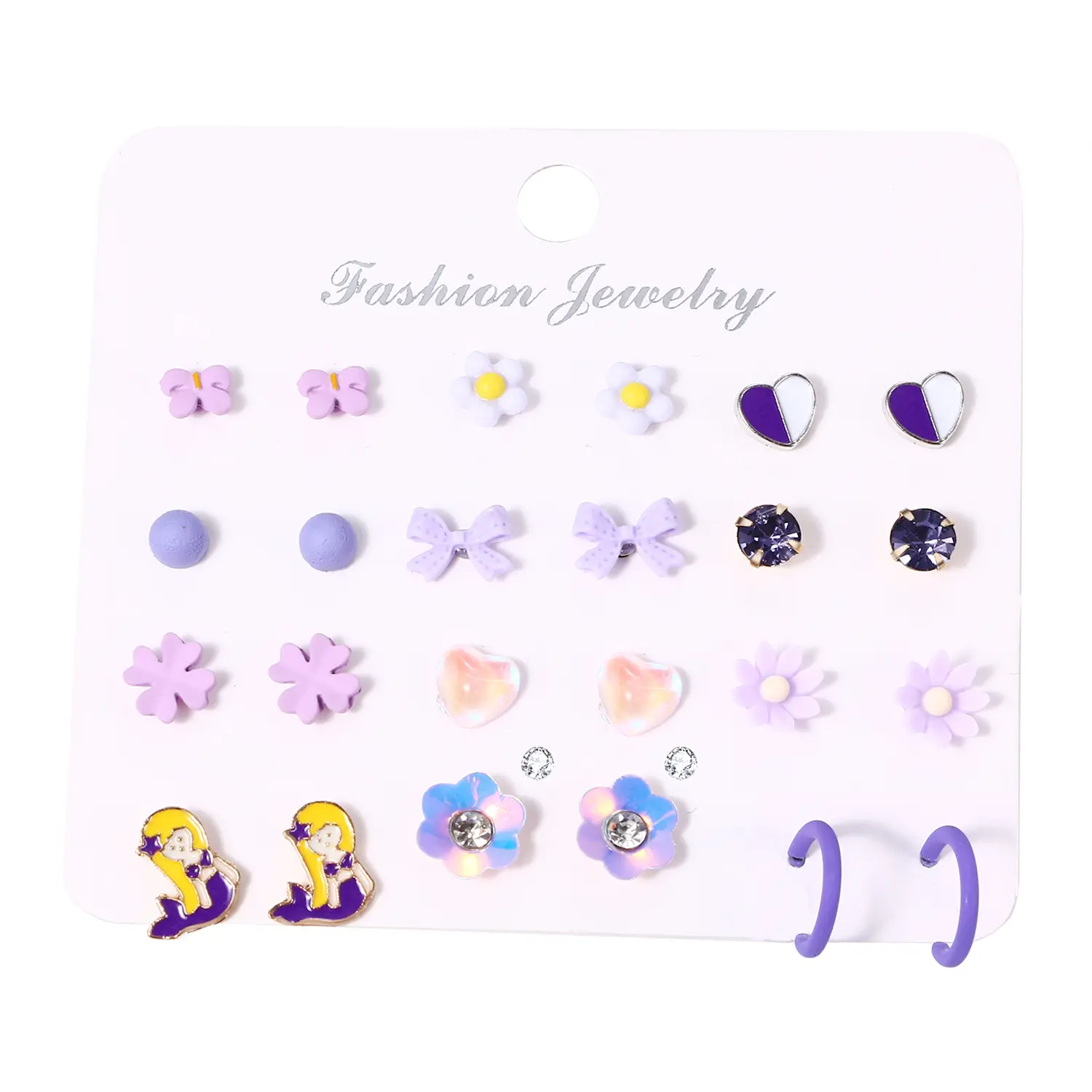 OIDEA 12 Pairs Hypoallergenic Stainless Steel Stud Earrings Set for Girls, Cute Bow, Heart, Mermaid, Flower & Hoop Earrings Jewelry Gift, Bow Earrings