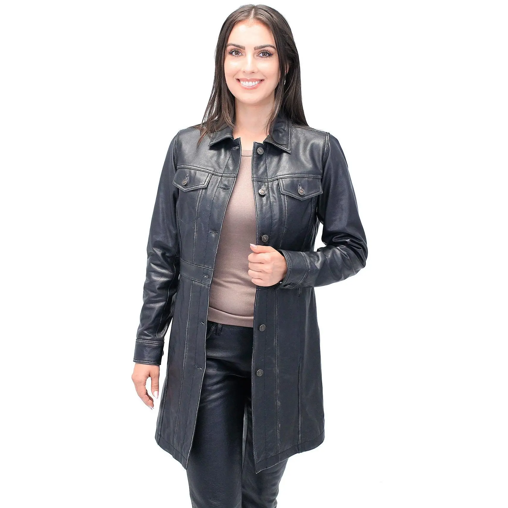 Vintage Black Extra Long Leather Coat #LA20090XLK-AM (S-5X)