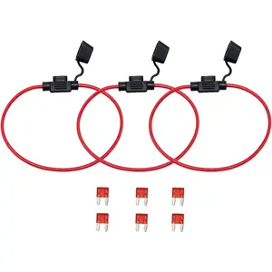 Automotive Car Truck in-line 16 Gauge Fuse Holder for Mini Blade Type Fuse 3 Pieces + 6 Pieces Mini Blade Fuse 10Apm