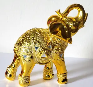 Dalax- 8” (H) Gold Color Elegant Elephant Statue with Trunk Facing Upwards Collectible Wealth Lucky Elephants Figurine, Perfect for Home Decor, Office Decoration Ornaments Statues Gifts Set great gift