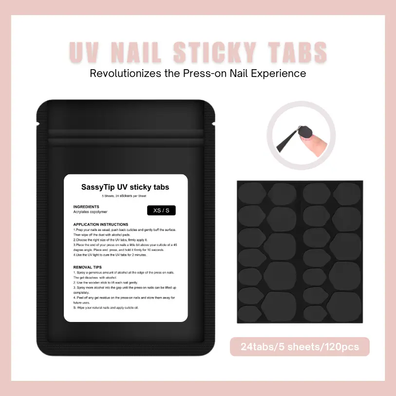 SASSYTIP UV tabs, Press On Nails Sticky Tabs, UV Nails Glue Tabs, Waterproof and Long-lasting; Removal Pen, Click&Remove Pen Design