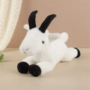 Lying-down goat plush toy, soft and fluffy stuffed animal, black and white, a great gift choice for home décor, children's birthdays, weddings, and Mother's Day.