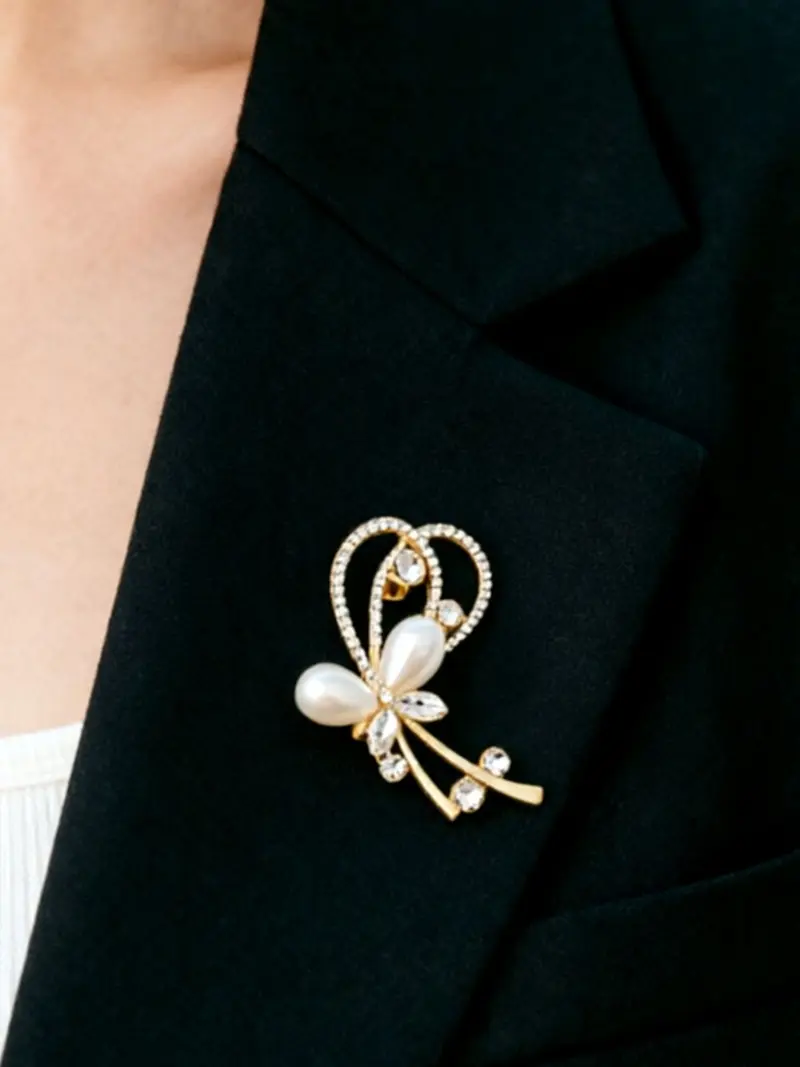 slim fit dress slacks Set of 2 Victorian Style Crystal Filigree Ribbon Brooch Pin Rose Gold Plated