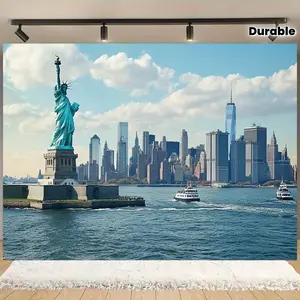 1pc Statue of Liberty & NYC Skyline Backdrop Cloth - Large Wall Mural with, One World Trade Center & Lady Liberty - Durable for Weddings, Birthdays, Parties - Indoor/Outdoor Decoration
