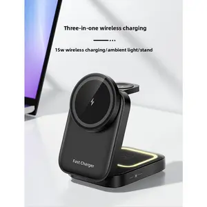 Popular Rotating Foldable Magnetic 3-in-1 Wireless Charger Compatible with Apple Fast Charging 15W Wireless Charger