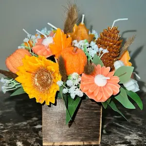 Falls Candle Bouquet with Pumpkin Sunflower and Pinecone Candles for Autumn Decor