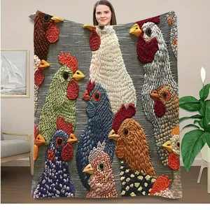 Colorful Rooster Throw Blanket With 2D Flat Printing - A Cozy And Soft Vintage-Style Chicken Design Suitable Your Sofa, Bed, Office, Car, Camping, And Home Decoration - A Versatile All-Season Made Of, Birthday Mother's Day Size 70x140cm/27. 56x55. 12 In