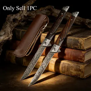 Unique Patterned Blade Folding Knife with Sheath 5Cr13MoV steel blade Colorful wood handle Ideal for outdoor camping and fishing Travel and hiking pocket tool Survival Tools Outdoor Survival Supplies Folding Pocket Knives Well Designed Blades