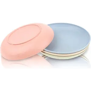 4 count Wheat Straw Plates Set - 9 Inch Dinner Plates Wheat Straw Dinnerware Sets Portable Microwave Camping for Kitchen Dinnerware Set - Kitchen Plates Dinnerware Sets Plastic