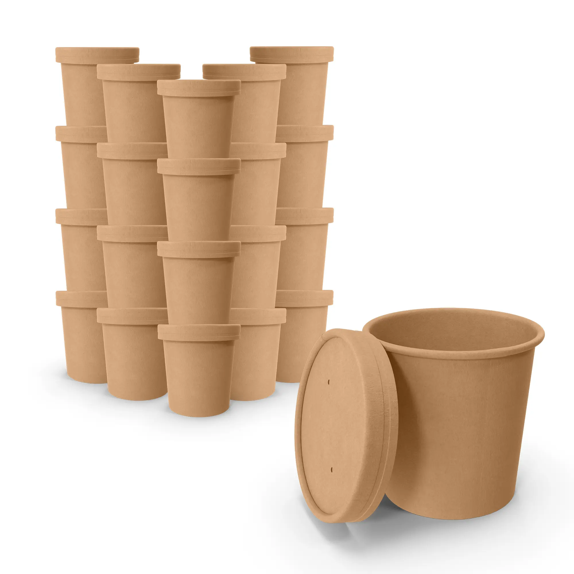 MT Product Brown Disposable Paper Soup Cups/Ice Cream Cups with Lids