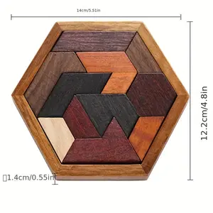 Bright Hexagonal Wooden Geometric Jigsaw Puzzles - Montessori Educational Toys