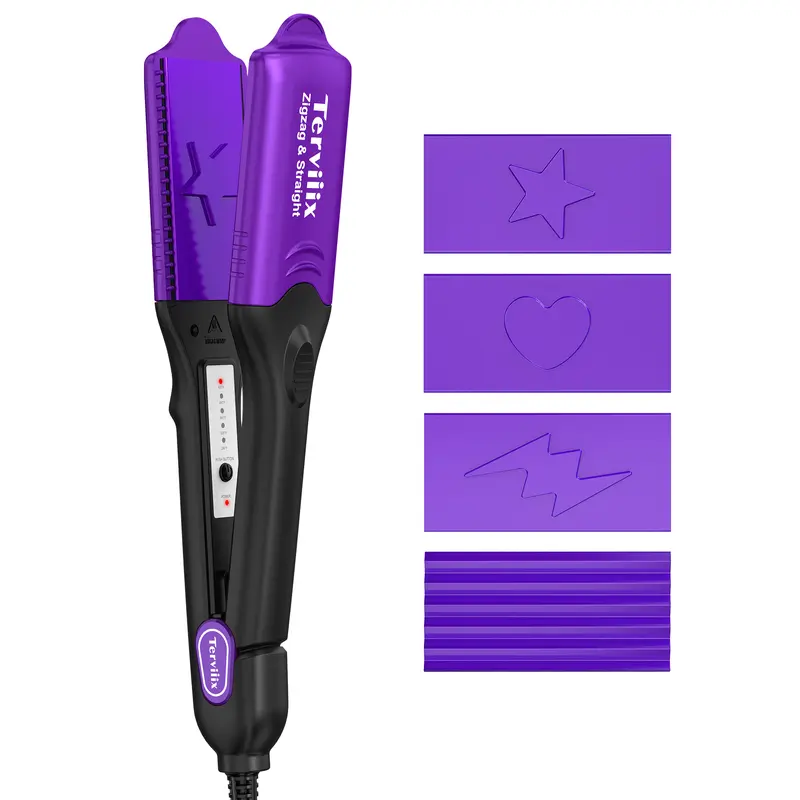 Terviiix 3D Hair Stamper with 4 Interchangeable Plates, Hair Crimper Iron for Halloween Hair Style, Fun Hair, Cute Hair, Kpop Style, Spooky Season, Handle Comfort