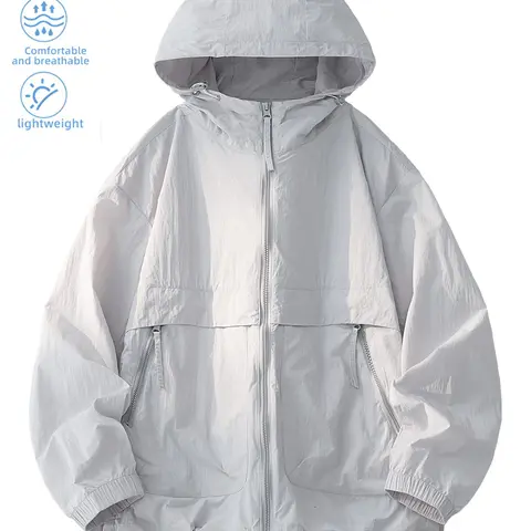 Summer Men's Ultra-Thin Sun Protection Jacket, Hood Design, Zipper Closure, Japanese Style, UV-Blocking, Breathable, Breathability, Lightweight Material, Versatility, Ideal for Outdoor Activities, Running, Fishing