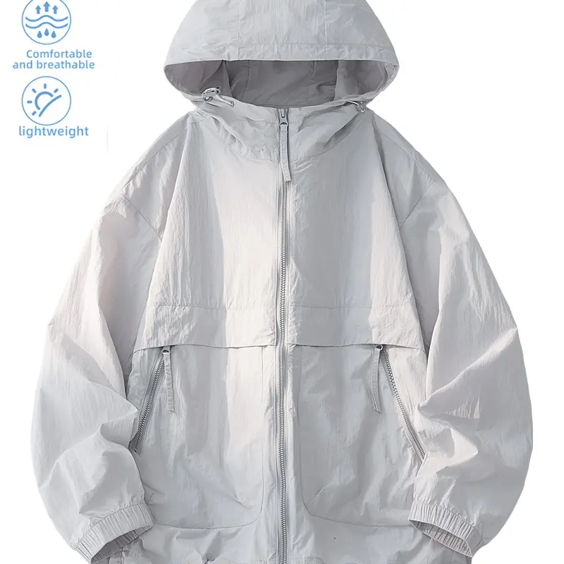 Summer Men's Ultra-Thin Sun Protection Jacket, Hood Design, Zipper Closure, Japanese Style, UV-Blocking, Breathable, Breathability, Lightweight Material, Versatility, Ideal for Outdoor Activities, Running, Fishing