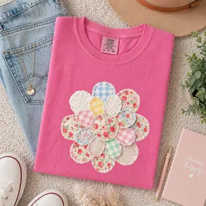 Comfort Colors "Faux Patchwork" Daisy Flower T-Shirt, Floral Summer Shirt