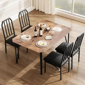 5 Pieces Dining Table Set for 4, Dining Room Table Set for 4, Small Kitchen Table for 4 with Upholstered Chairs,Dinner Table Set for 4, Kitchen Table Chairs Set of 4, Ideal for Small Space-Retro Brown