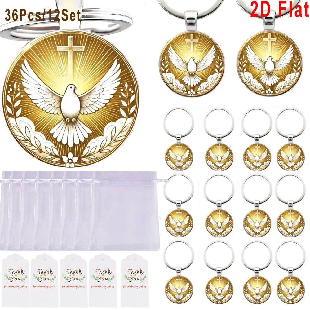 36pcs/12sets Cross Dove Peace Keychains, 2D Flat Religious Theme Alloy Keychains, Key Accessories, Perfect for Christmas Gift Fill Bags, Thanksgiving, Easter, Faith Daily Wear, Birthday, Holiday Party, Keepsakes