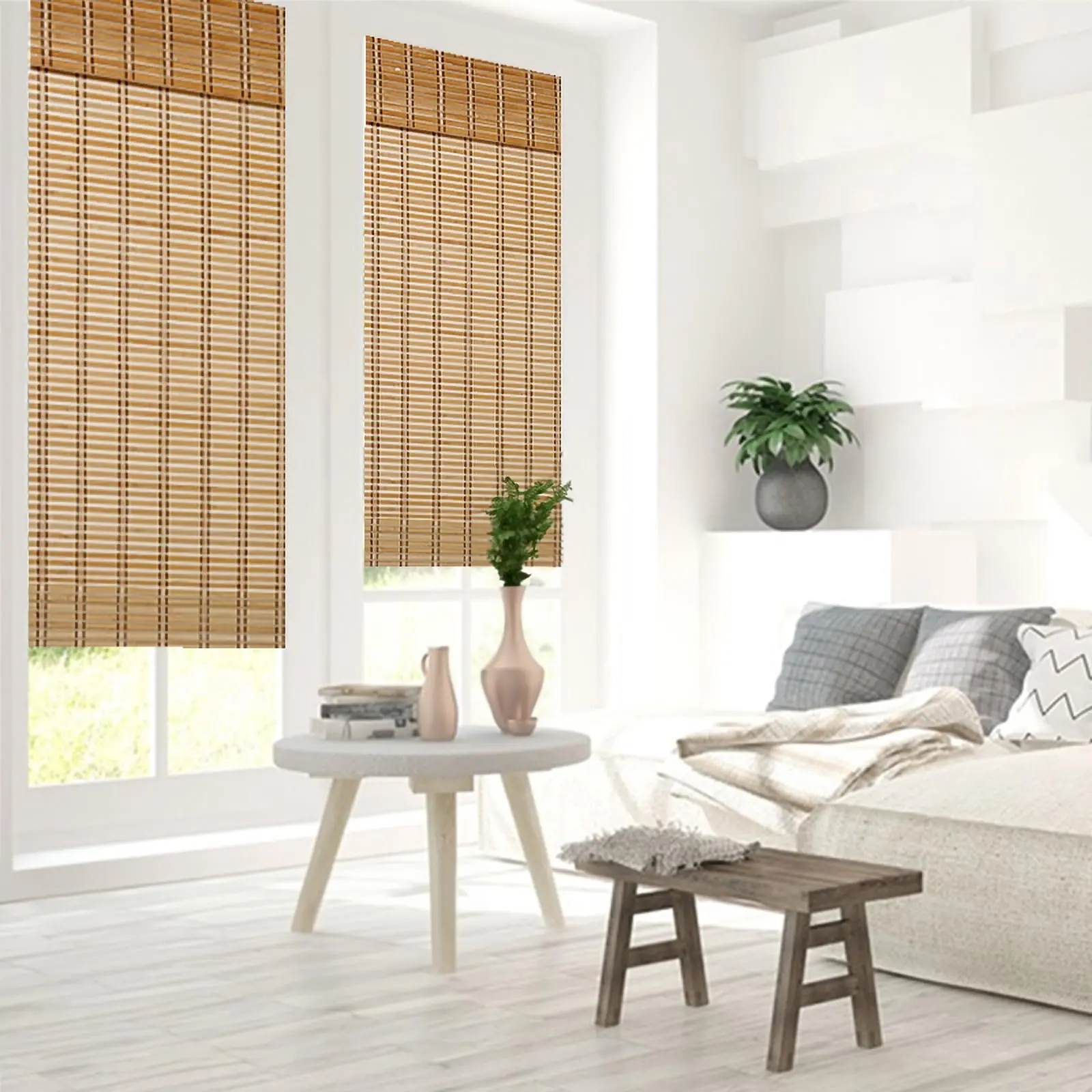 THY COLLECTIBLES Cordless Bamboo Roman Window Blind - Multi-Size Room Decor Blinds for Indoor Use, Natural Appearance, Sun Shade, Light-Filtering Design, 8" Valance, Roman Blinds