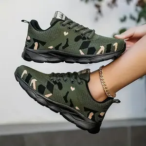 Women's Camouflage Printed Breathable Mesh Sports Shoes - Lightweight and Comfortable Lace up Casual Shoes, Comes with (Gift)Gift