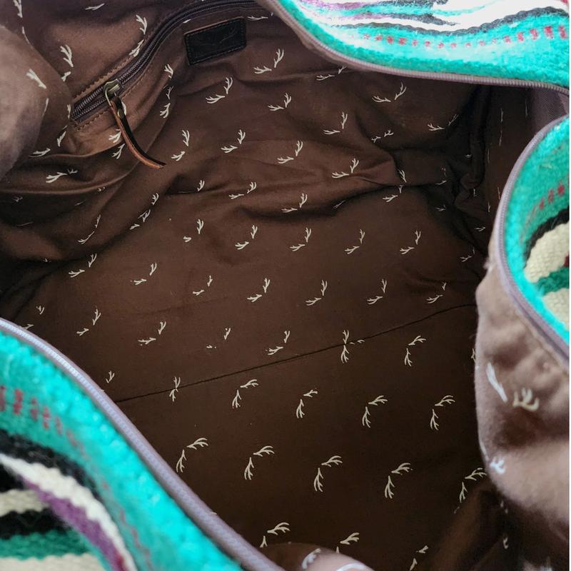 Boho Aztec Large Weekender Southwestern Duffel Bag Maren Saddle Blanket Bag 100% Leather Handles