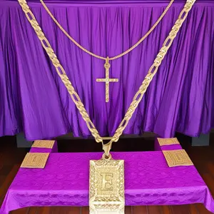 Unisex 14K Gold Plated Initial Necklace – A-Z Square Monogram on Figaro Chain, Hypoallergenic chain  necklace  collar october  birthstones