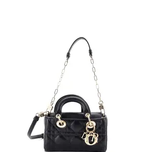 Pre-owned Dior Leather Top Handle Bags Christian Lady D Joy Bag Cannage Quilt Lambskin Micro by Rebag