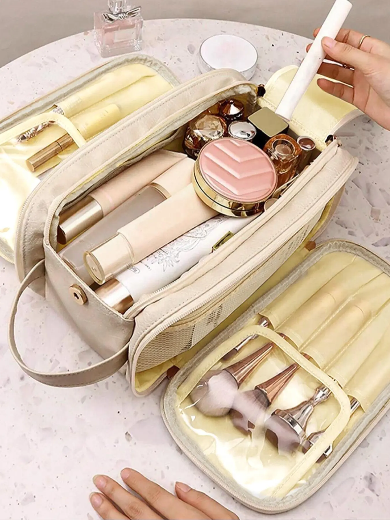 Portable Makeup Bag, Travel Cosmetic Bag, Cosmetics Bag, Back To School, Travel Accessories, Zipper Makeup Organizer Pouch, Storage Bag for Skincare, Lip Balm, Eyeliners, Makeup Brushes, Stationery, Makeup Tool Organizer