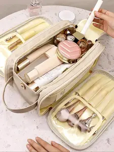 Portable Makeup Bag, Travel Cosmetic Bag, Back To School, Travel Accessories, Zipper Makeup Organizer Pouch, Versatile Storage Bag for Skincare, Lotion, Cream, Lip Balm, Eyeliners, Makeup Brushes, Stationery, Travel Bag, Makeup Tool Organizer