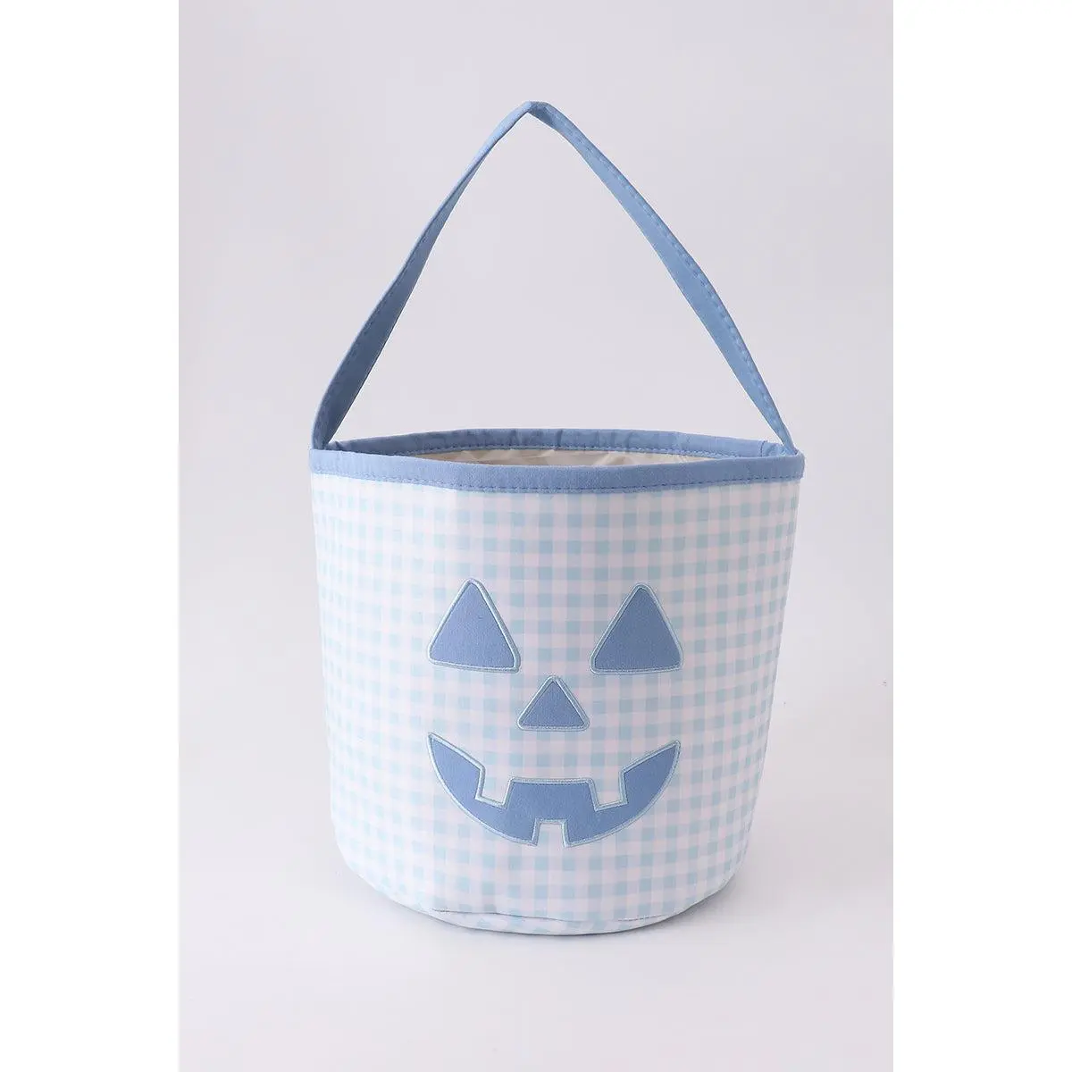 Blue Pumpkin Applique Gingham Basket