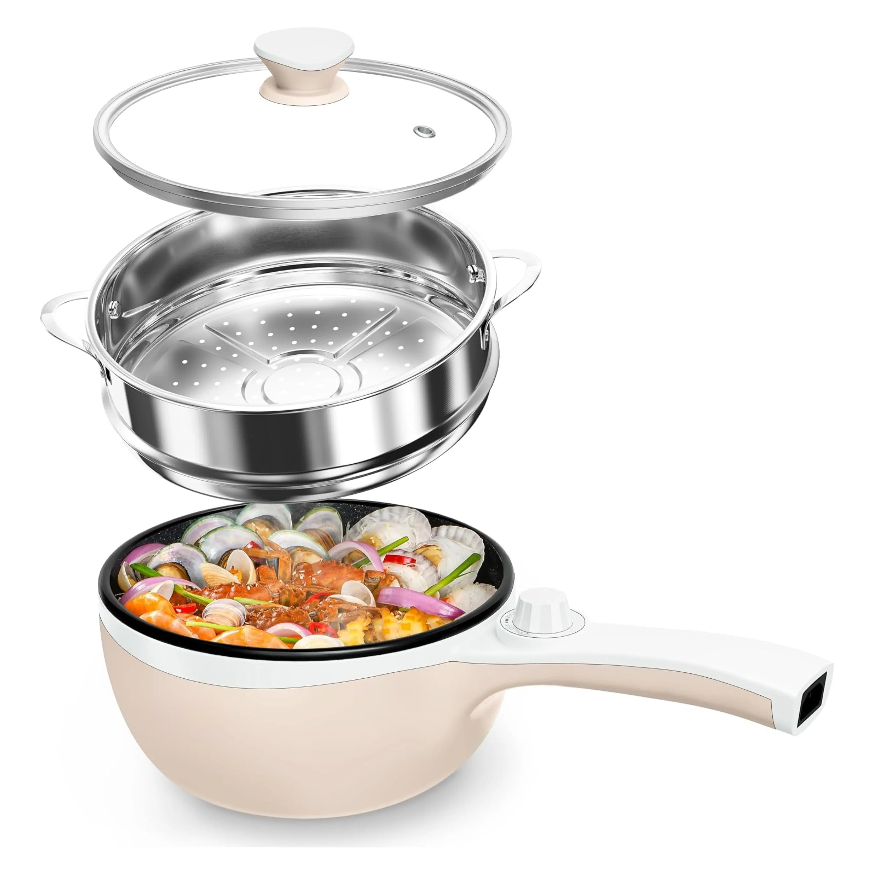 Pro Electric Hot Pot Upgraded, Non-Stick Sauté Pan, Rapid Noodles Electric Pot, 1.5L Mini Portable Hot Pot for Steak, Egg, Fried Rice, Ramen, Oatmeal, Soup with Power Adjustment