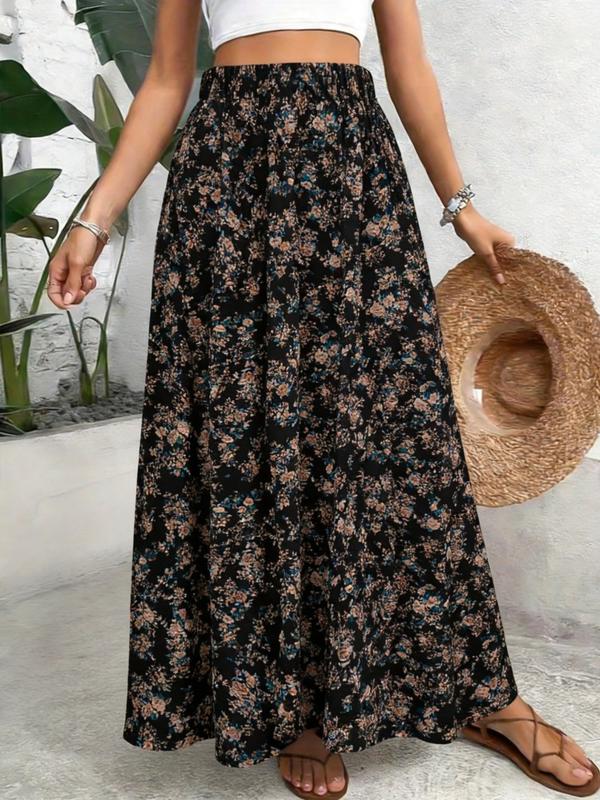 Plus Size Women's Floral Elastic Waist Skirt, Fashion Casual Vacation Must-Have, Loose Hem Half Skirt, Essential Wardrobe Item
