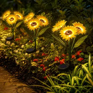 Solar Powered LED Sunflower Garden Lights Set of 4/6 Pieces Realistic Nighttime Glow for Yard Lawn Patio Porch Waterproof IP65 Energy Efficient Outdoor Lighting Durable Plastic Flowers All Weather Protection 【Summervibes】 party decor