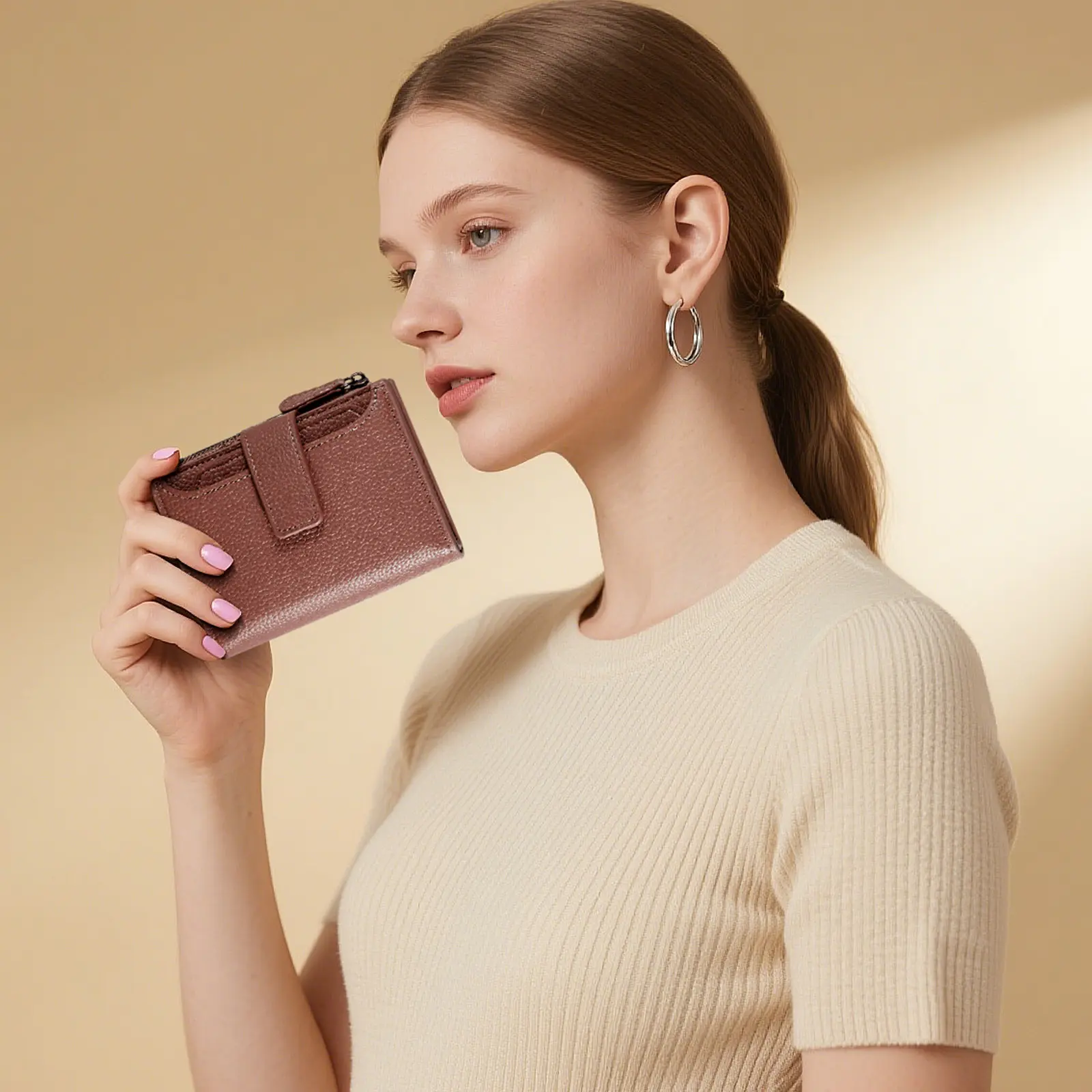 GSOIAX Women's Classic Bifold Wallet, Elegant Solid Purse with Card Sleeve & Coin Holder, Compact Everyday Carry in Gift Box, Card Sleeve Women's Wallets, Classic Women's Wallets