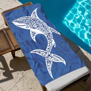 1pc Shark Pattern Beach Towel - Super Absorbent, Lightweight, Quick-Dry, Windproof & Sunscreen, Tropical Style, Machine Washable, Ideal for Beach, Travel, Camping, and Parties, Beach