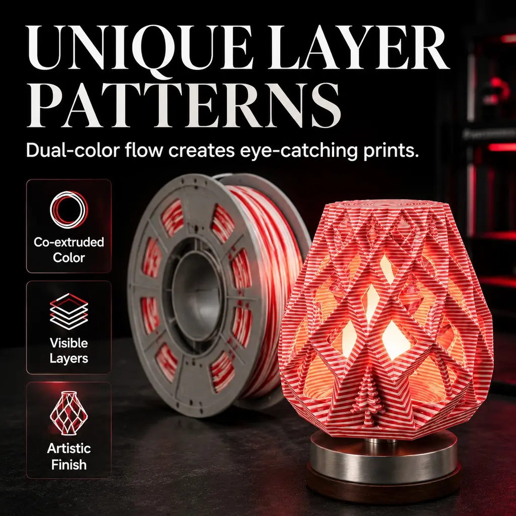 5 Pack Translucent Co-Extruded PLA Filament Set with Co-Extrusion Technology, 1.75mm High-Precision, Smooth Feed, Silk & Matte Dual Finishes, Gradient Shift, 190°C-220°C Compatibility for 3D Printers & Lit Projects