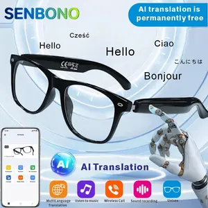 Senbono Intelligent Glasses,  BT Smart Sunglasses with High Sensitivity Microphone Speaker, UV Protection Audio, Ai Translation, Wireless Translation Glasses