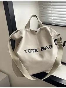 Large Capacity Canvas Slouchy Tote Bag for Women Girls with Letter Print Vintage Casual Top Handle Crossbody Bag for Work School Shopping Travel