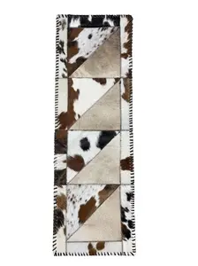 Cowhide Hair-On Rectangle Table Runner Tricolor | Patchwork Laced Design