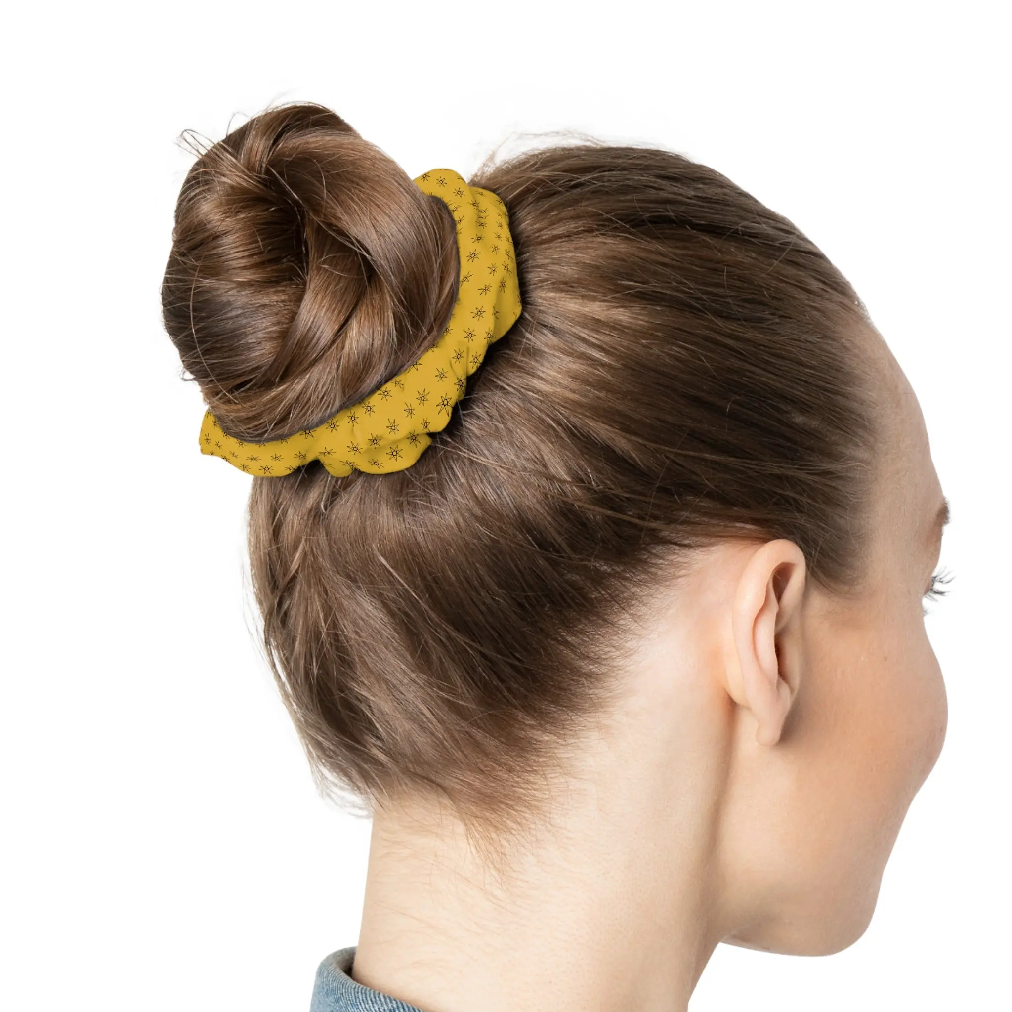 Yellow Seven Pointed Star Pattern Scrunchie | Boho Hair Accessory