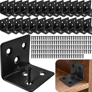 26 count Black L Corner Brackets for  + 156 count Screws, Stainless Steel Corner Braces Metal Small L Brackets for Shelves, Heavy Duty Angle Brackets for Raised Bed Table  Bed Frame Cabinet