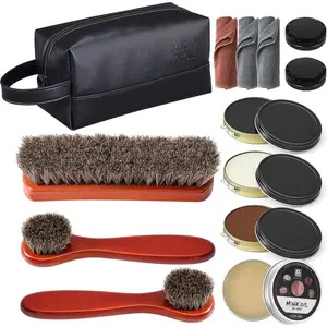 13 count Shoe Polish Kit, Leather Boot Care Kit for Men, Black Shoes Shine Kit for Cleaning with PU Storage Bag