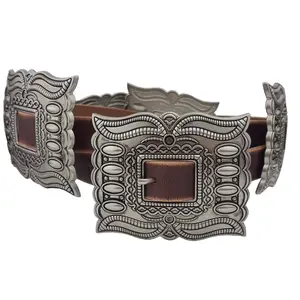 Western Silver Rectangular Concho Leather Belt Turquoise Western