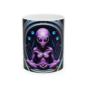 Alien Meditation Ceramic Mug - 11oz & 15oz, Perfect Gift for Sci-Fi Lovers, Unique Home Decor, Fun Collectible, Coffee Enthusiast